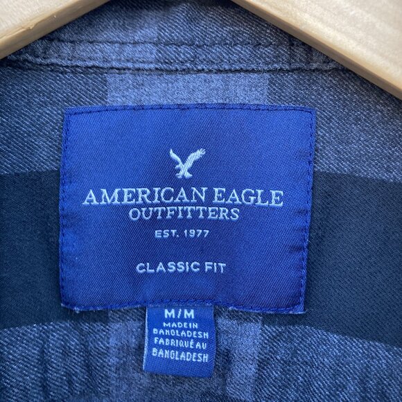 American Eagle Classic Gray & Black Buffalo Check Flannel - Size Men's Medium - Picture 2 of 5